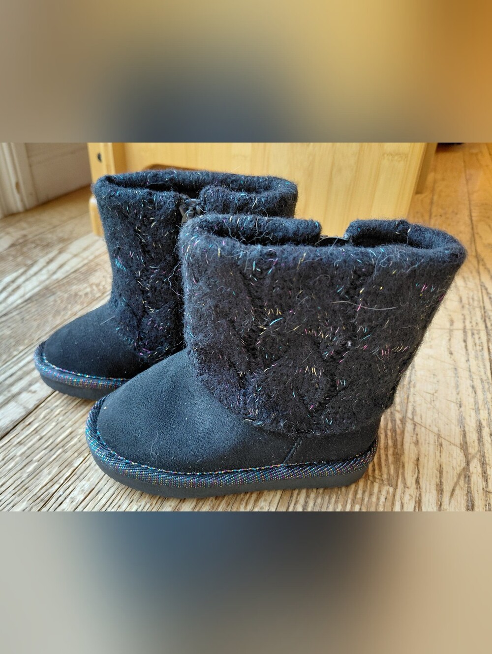 Jumping Beans Reagan Black Glitter Knit Toddler Boots Size 7 Brand New